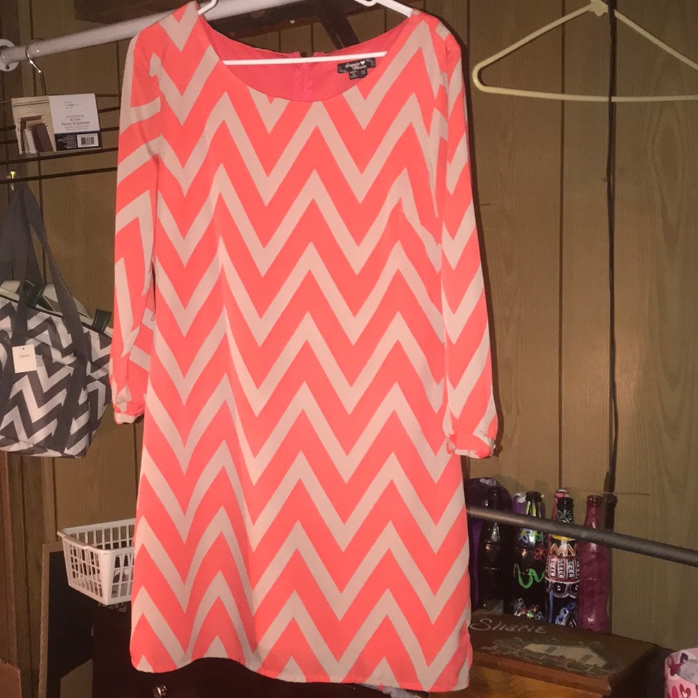 Chevron pink and tan dress